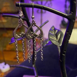 Silver-like metal heart dangle earrings